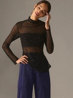 Anthropologie Eva Franco Starlight Long-Sleeve Sheer Tunic Sz Small
